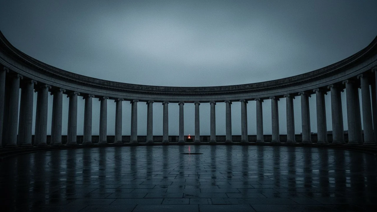 A circular colonnade shot from its centre, closing back on itself.